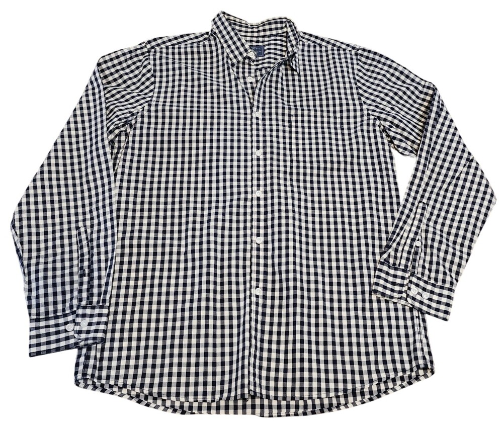 G.H.Bass Co Shirt Mens Large Blue White Gingham Check Cotton Button Down